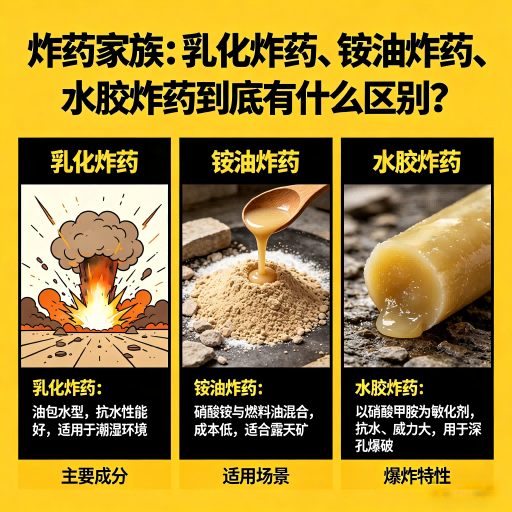 嘉禾炸药家族：乳化炸药、铵油炸药、水胶炸药到底有什么区别？